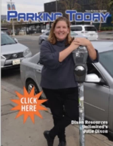 Parking Today magazine cover with woman by parking meter Parking Today magazine cover with woman by parking meter