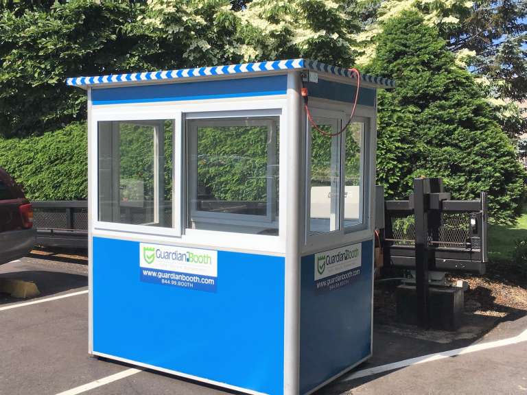 4×6 Security Guard Booth in Hauppauge, NY with Sliding Windows, Swing Door, Breaker Panel Box, and Ethernet Port and Phone Line
