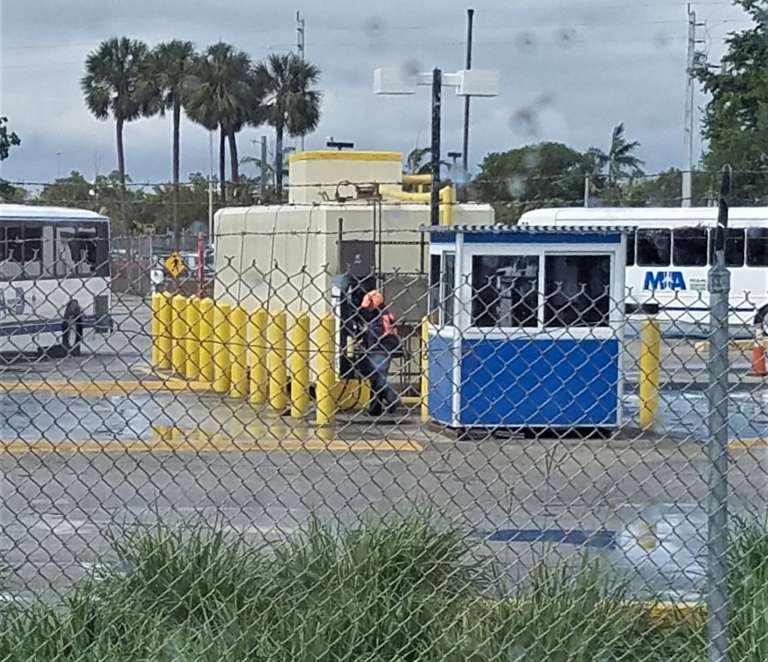 4×6 Security Guard Booth in Miami at Miami International Airport with Tinted Windows, Swing Door, Breaker Panel Box
