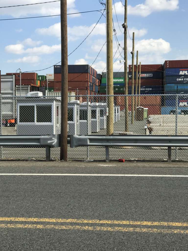 4×6 Security Guard Booths in Port Elizabeth, NJ with Sliding Windows, Swing Doors, and Perimeter Security Fencing