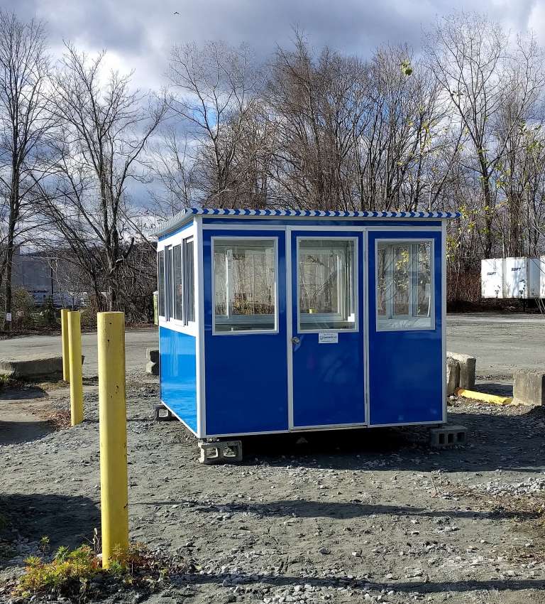 8×10 Security Guard Booth in Wharton, NJ with Sliding Windows, Swing Door, Built-in AC, Baseboard Heaters, and Breaker Panel Box